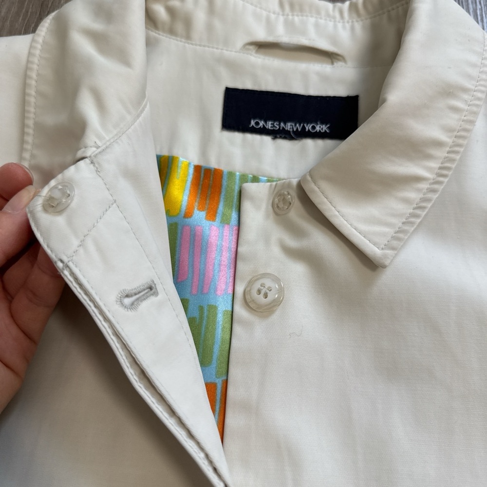 Jones New York 90s Cream Trench Coat Button Up Cotton Blend With Lining Size M - Picture 9 of 16